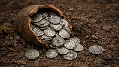 Archaeologists uncover 273 medieval silver coins hidden just 14 inches underground in a German forest