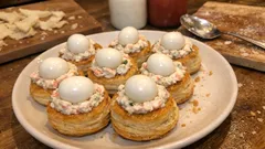 Puff Pastry Shell Appetizers with Creamy Surimi Filling and Quail Egg “Pearls”